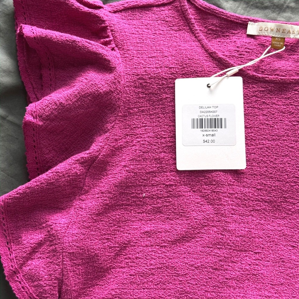 NWT Downeast Delilah Top Cactus Flower Magenta Flutter‎ Lace Sleeve Cotton XS - Picture 6 of 6